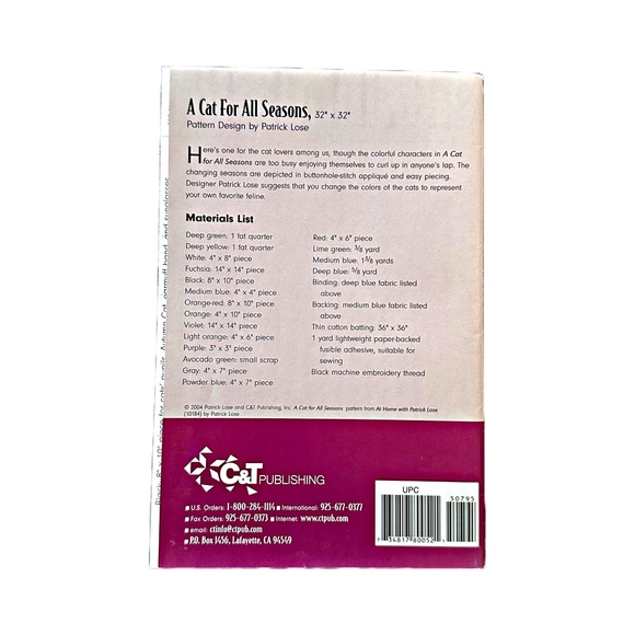 C&T Publishing A Cat For All Seasons Quilting Pattern - Picture 2 of 3